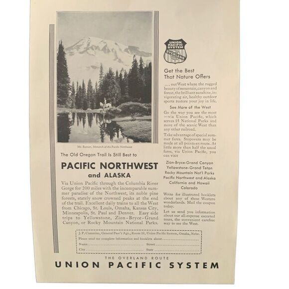 Vintage 1931 Union Pacific Rail Old Oregon Trail Ad Advertisement - Picture 3 of 4